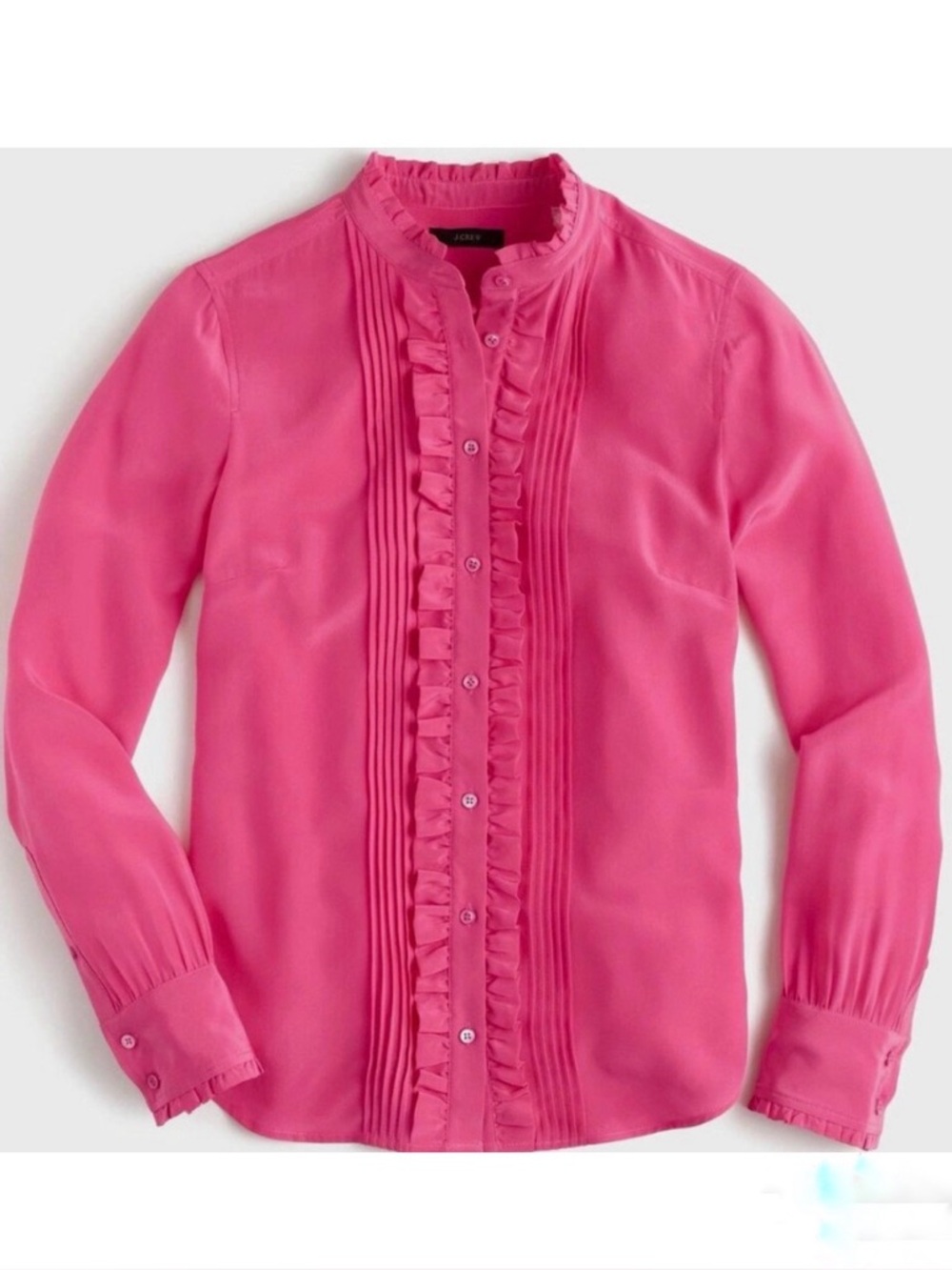 (NWOT) J. Crew Ruffle 100% Silk Button-Up Blouse shirt - Fuchsia Pink, Size 2P